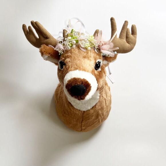 Deer Whimsical Plush Wall Mount with Floral Crown - Picture 4 of 15